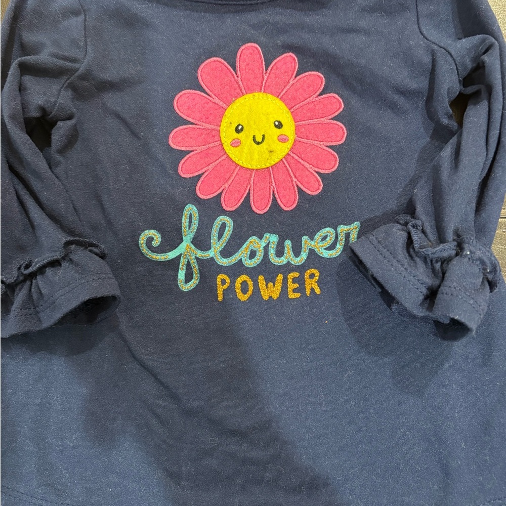 Kids Long Sleeve Shirt with Flower Design - Navy